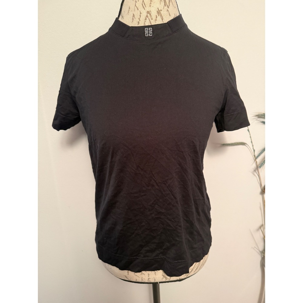 Givenchy Black Mock Neck Short Sleeve‎ T Shirt Top Logo Detail Size S - Picture 2 of 7
